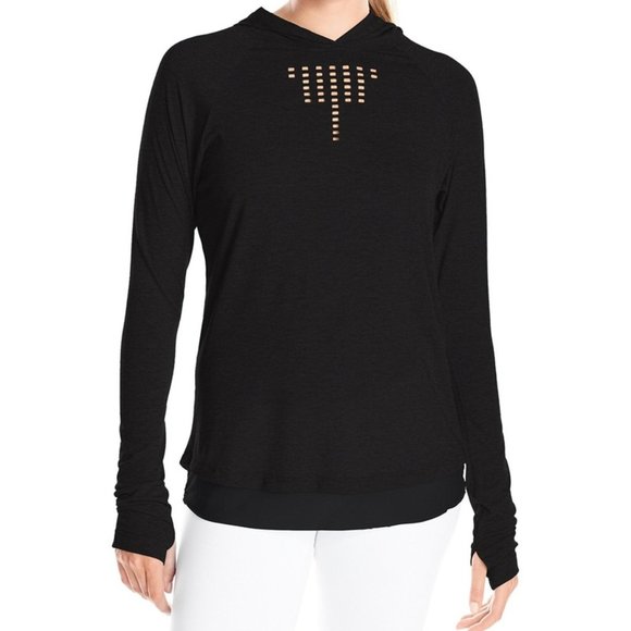 Nanette Lepore Play Women's Plus 1X 2X Laser Cut Hoodie Hooded Active Top Black - Picture 2 of 10